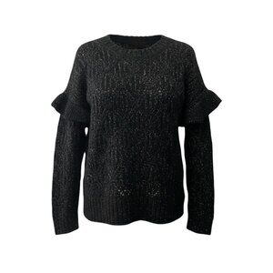 OLD NAVY Ruffle-Trim Pointelle-Knit Sweater Black Jack Shimmer,  Plus Size 4X